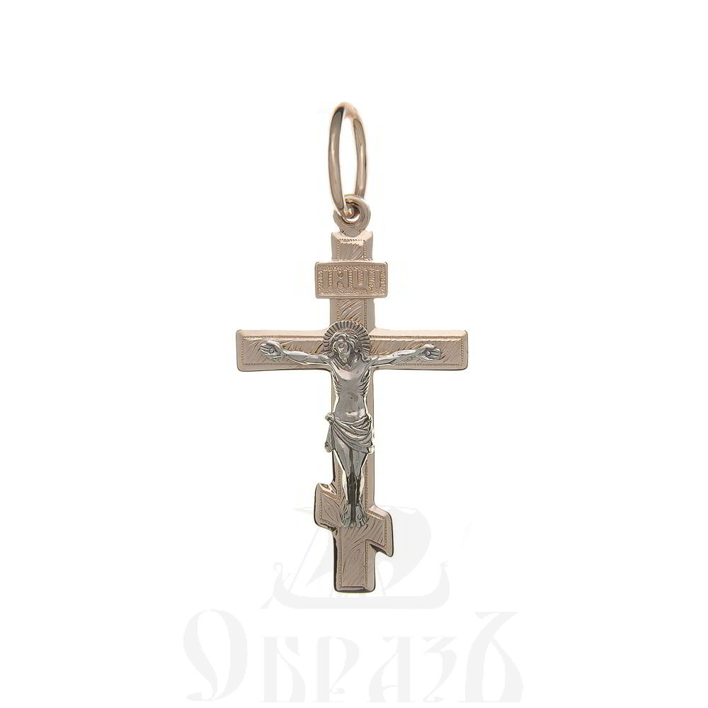 золотой восьмиконечный крест с молитвой "спаси и сохрани", 585 проба красного и белого цвета (арт. п10121-з5кб)