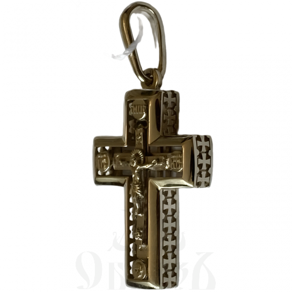 золотой крест с молитвой "спаси и сохрани", 585 проба белого цвета (арт. п-1354-з5б)